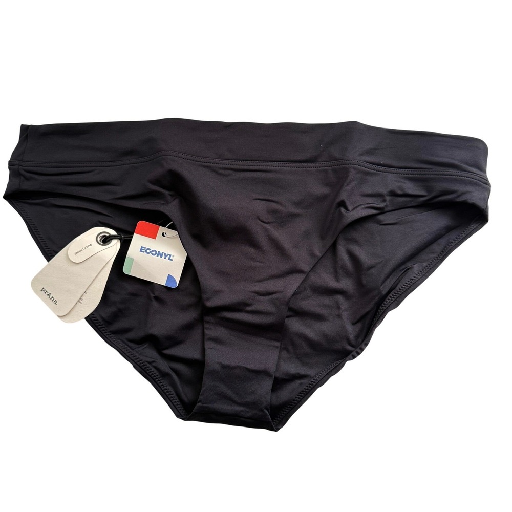 Prana Summer Wave Bikini Bottom Black Econyl Regenerated Nylon Womens Size L NEW